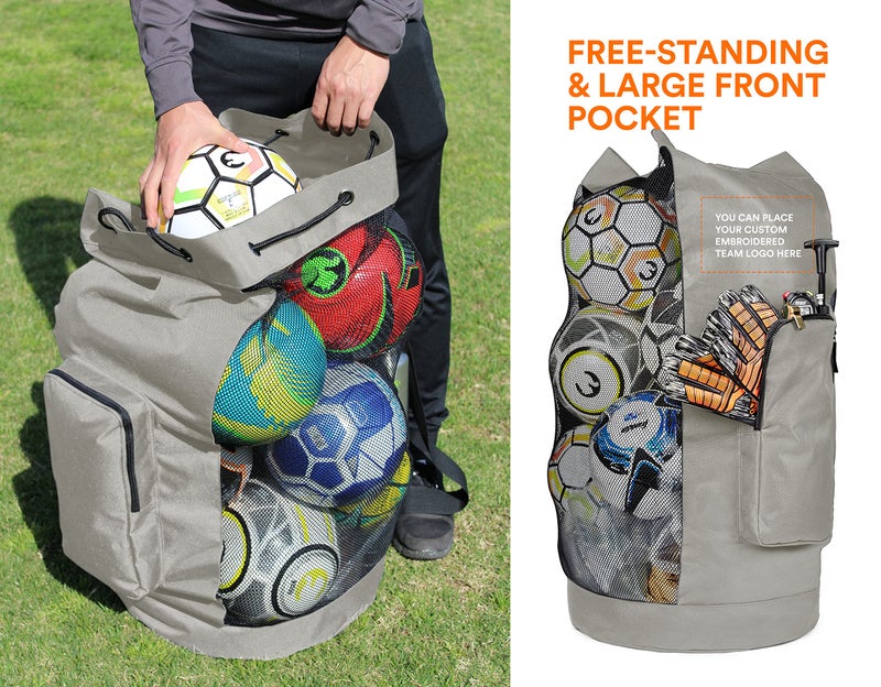 Fitdom Heavy Duty XL Soccer Mesh Equipment Ball Bag w/Adjustable Shoulder Strap Design for Coach. with an Over-Sized Front Pocket for Sporting Accessories. Best for All Outdoor & Water Gears - Image 3